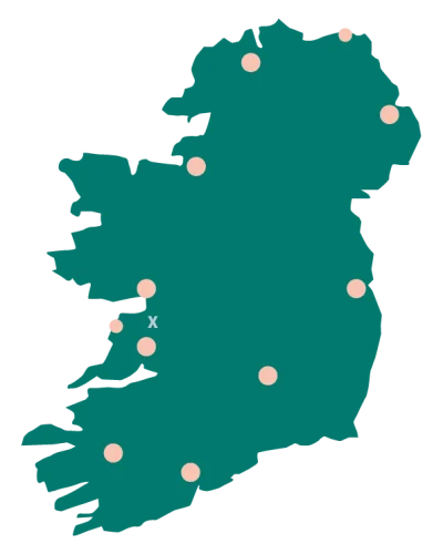 Galway Chauffeurs - Ireland Locations Map. Locations include our base in Gort, Ennis, Galway, The Cliffs of Moher, Cork, Killarney, Kilkenny, Donegal, Dublin and Belfast.